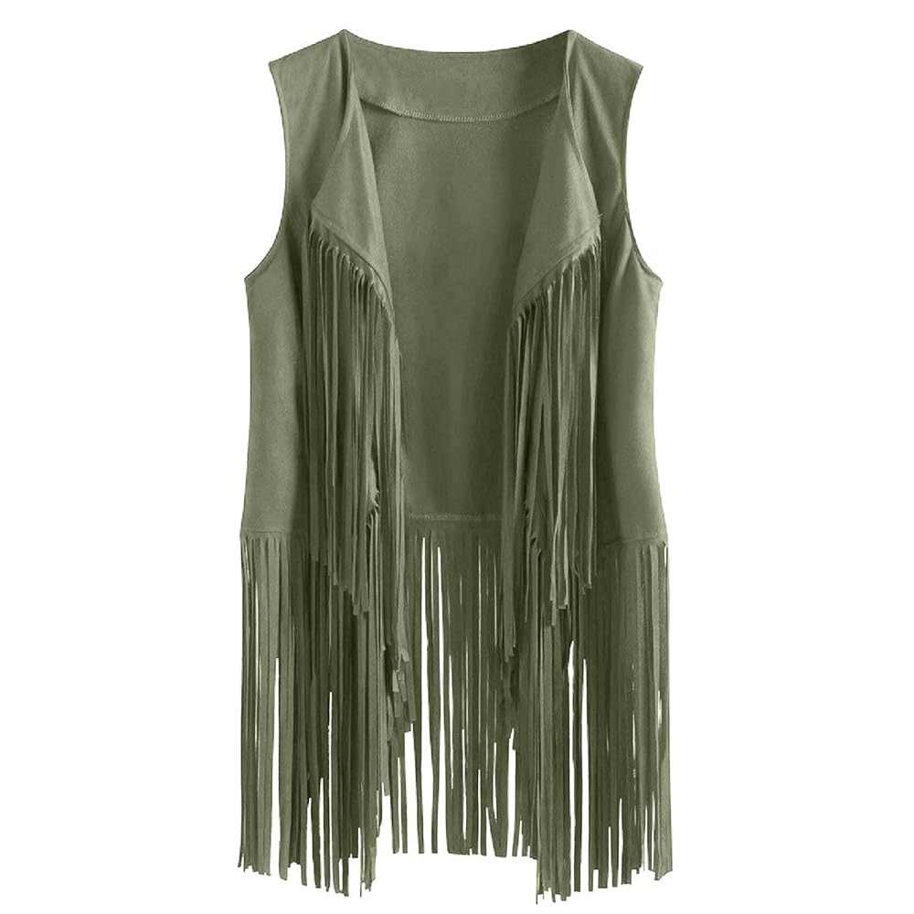 Fringe Vest Women Casual Sleeveless Cardigan Faux Suede
